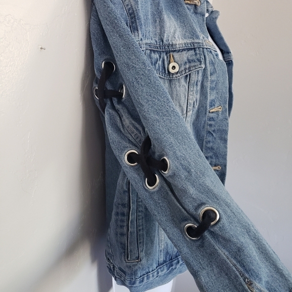 Love Tree Jackets & Blazers - Love Tree Jean Denim Jacket Black Lace Up Arms Back Denim Small